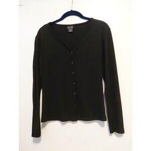 Y2K V-Neck Button Front Long Sleeve Blouse Black Small NY&Co